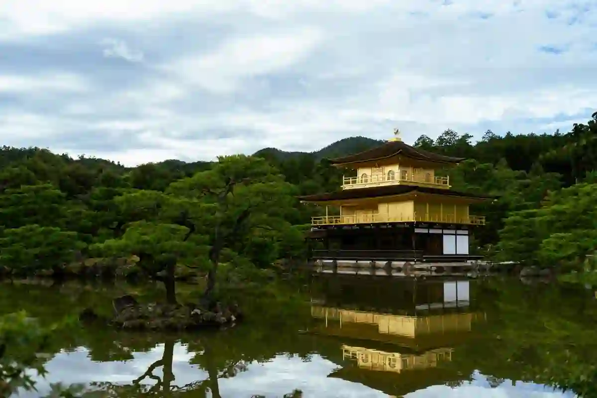 Kinkaku-ji, the golden pavilion, reflected in its pond in Kyoto